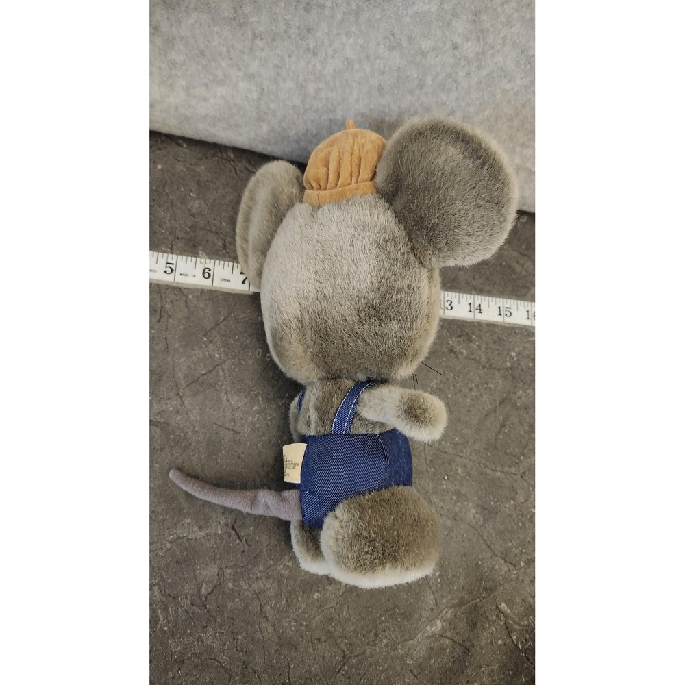 Applause Gray Mouse Plush Stuffed Animal Toy Denim Overalls Hat Big Ears Cute‎ - Picture 4 of 11